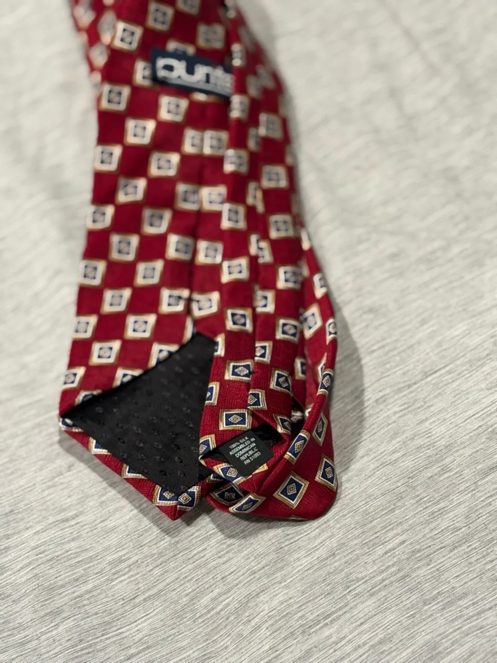 Puritan Burgundy Red Geometric Square Silk Tie with Navy Accents